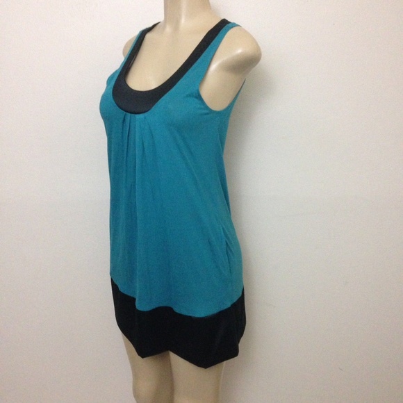 Express Dress S Shift Teal Black Satiny Trim - Picture 6 of 8